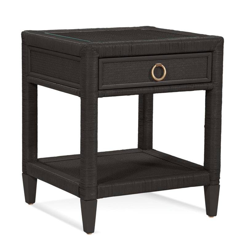 Sabal Bay 1 - Drawer Wicker Nightstand, Sea Glass, Satin Brass
