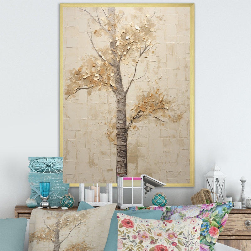 Minimalisme, érable beige solitude II sur toile, H 32 po x l 16 po x P 1 po, Cadre photo doré simple