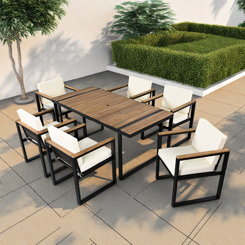 Ensemble repas extérieur pour 6 personnes, Beige