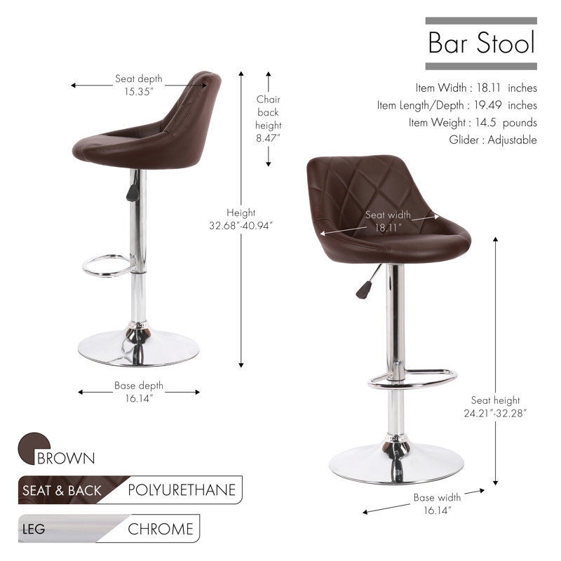 Swivel Upholstered Adjustable Height Counter Stool with Metal Frame, Brown