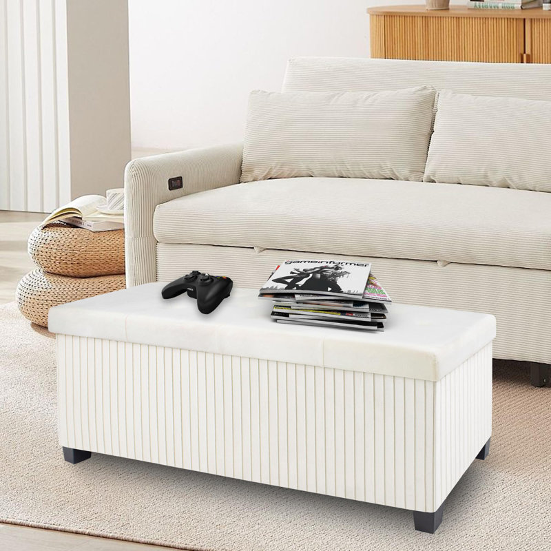 Storage Ottoman Bench, Beige