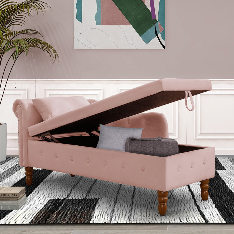 Chaise longue rembourrée Gloryvee, Velours rose