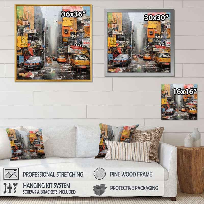 Urban Collage I sur toile, H 16 po x l 16 po x P 1 po, Cadre flottant noir