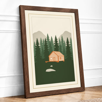 Cabin in the Forest Minimalist - Framed Print