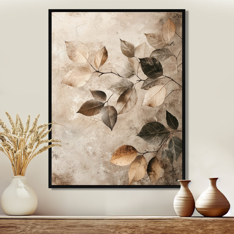 Taupe feuilles mosaïque collage IV - feuilles, art mural, H 32 po x l 24 po, Noir, Impression encadrée