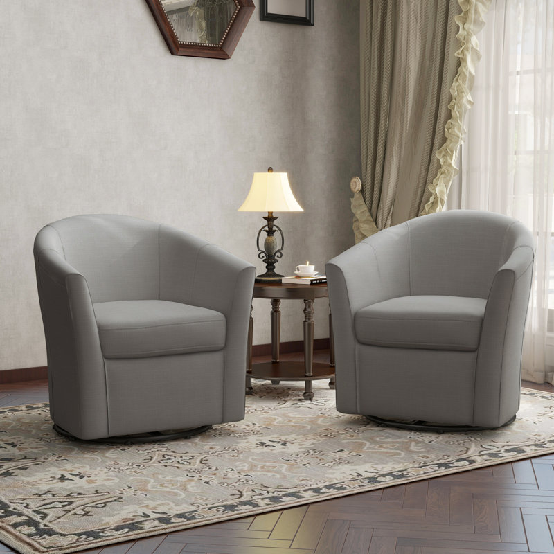 Fauteuil demi-tonneau pivotant de 30,7 po de large Aunna, Mélange de lin couleur café