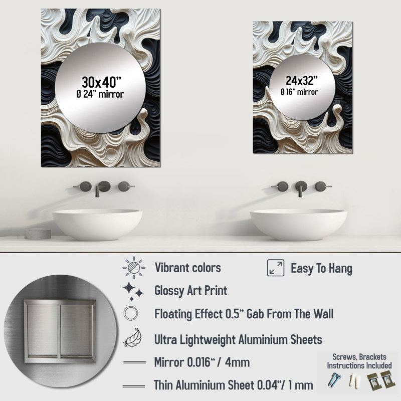 Miroir décoratif noir, blanc et noir, 32 po x 24 po