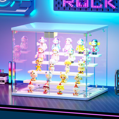 Small Display Cabinet with RGB Lights, 4-Tier Glass Display Case