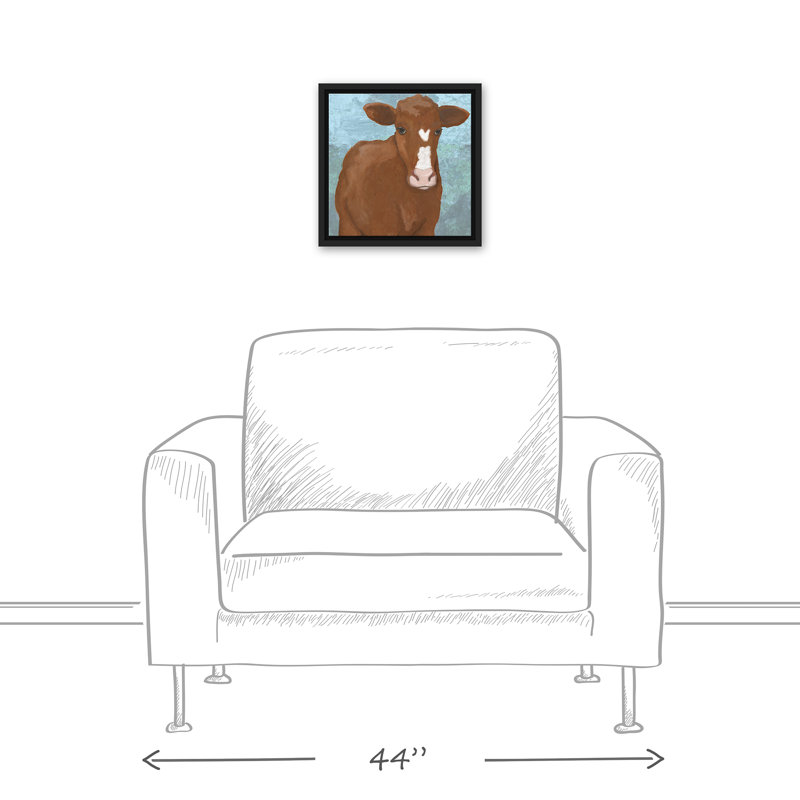 Impression de peinture acrylique « vache », H 12 po x l 12 po, Cadre noir