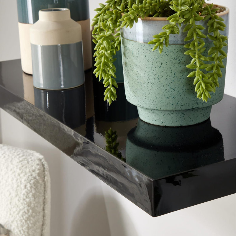Tayshia 2 Piece Black Gloss Floating Shelves, 60cm