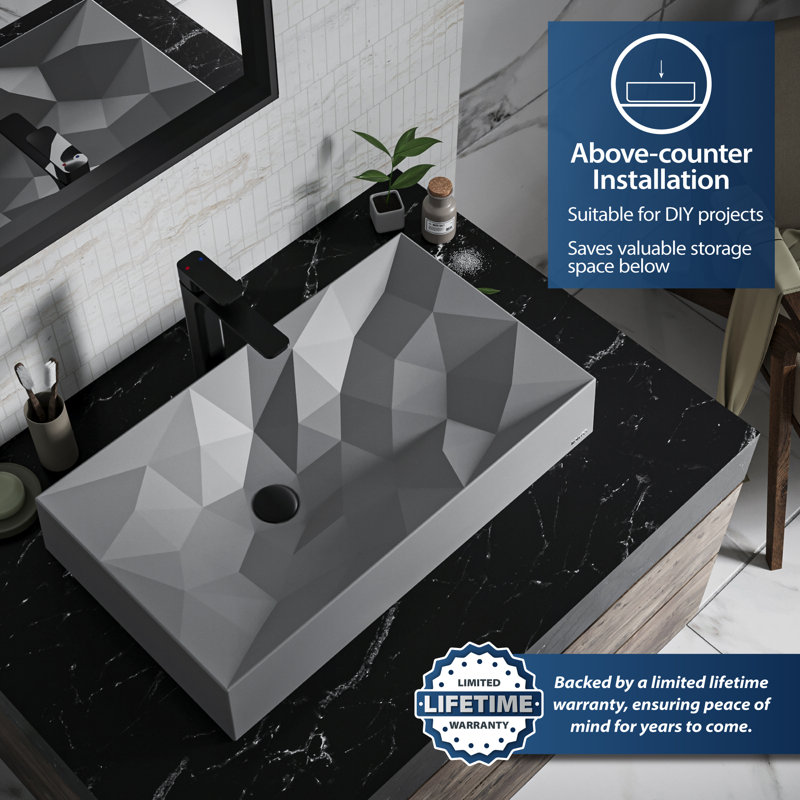Diamant de 28 po Karran Lavabo vasque rectangulaire en quartz, gris