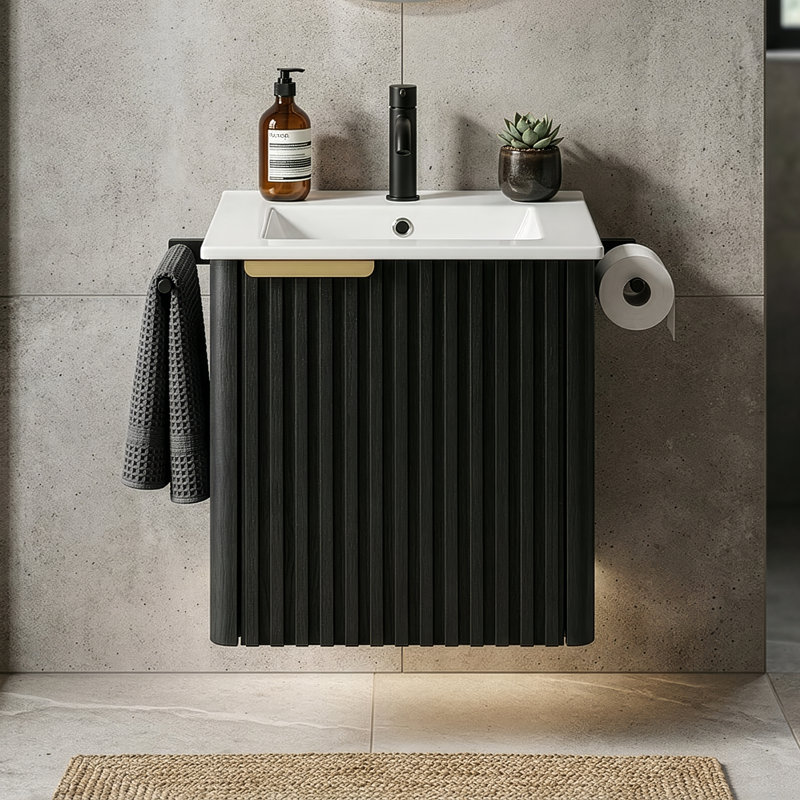 Meuble-lavabo simple mural 18 po Calix, Chêne foncé
