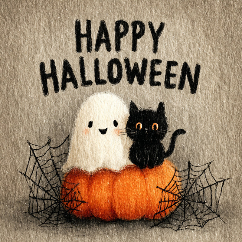 «Happy Halloween», chat et fantôme, art mural sur toile tendue