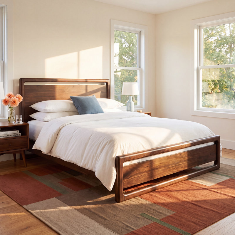 Rosy Solid Wood Platform Bed, King