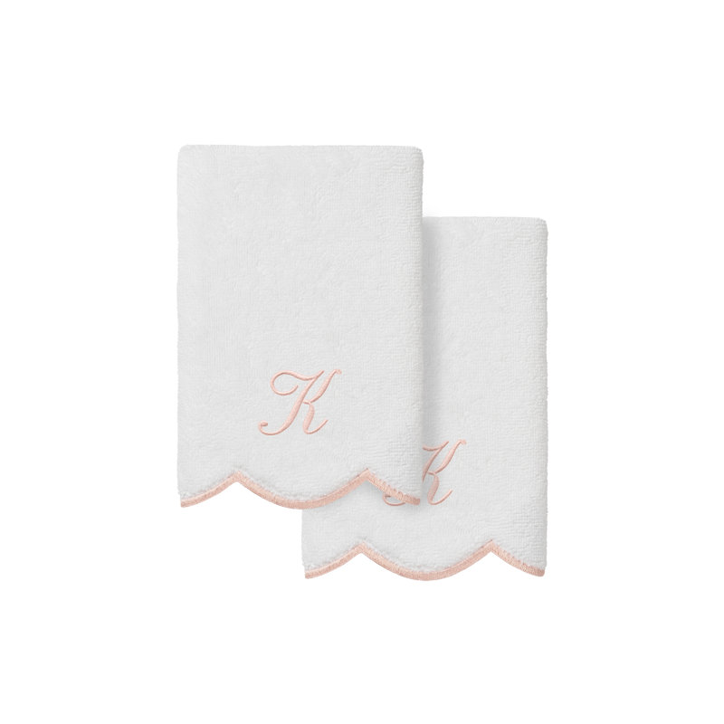  Ensemble de serviettes 100% coton turque ADORNIA, K, Blanc / Rose, Ensemble de 2 serviettes à doigts