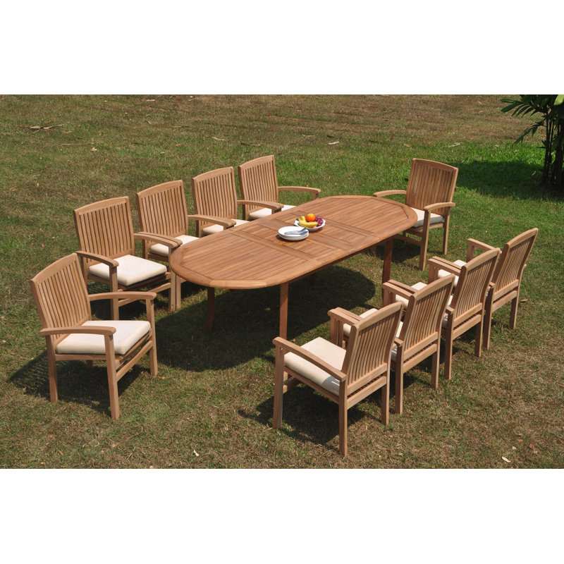 Ensemble de salle à manger 13 pièces en teck Arjun, H 30,5 po x l 40 po x L 117 po, 10