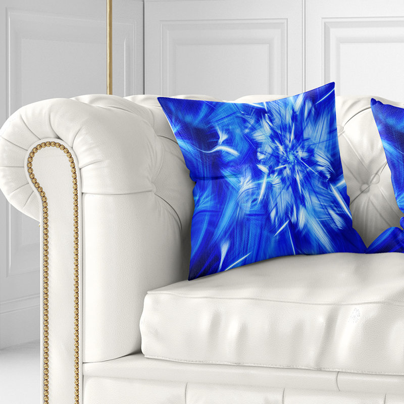 Feux d'artifice rotatifs - coussin à imprimé floral, 18 po x 18 po, Coussin décoratif, Bleu