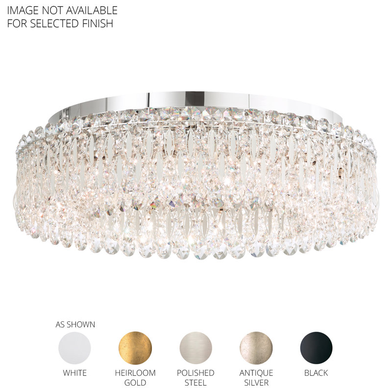 Sarella 12 Light 24in Round Flushmount in White with Clear Radiance Crystals, Chinese (K9), Antique Silver