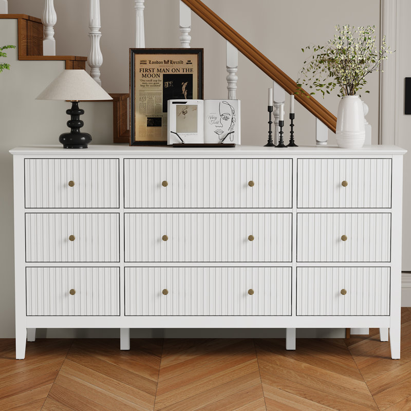 Commode 9 tiroirs Philomena, Blanc