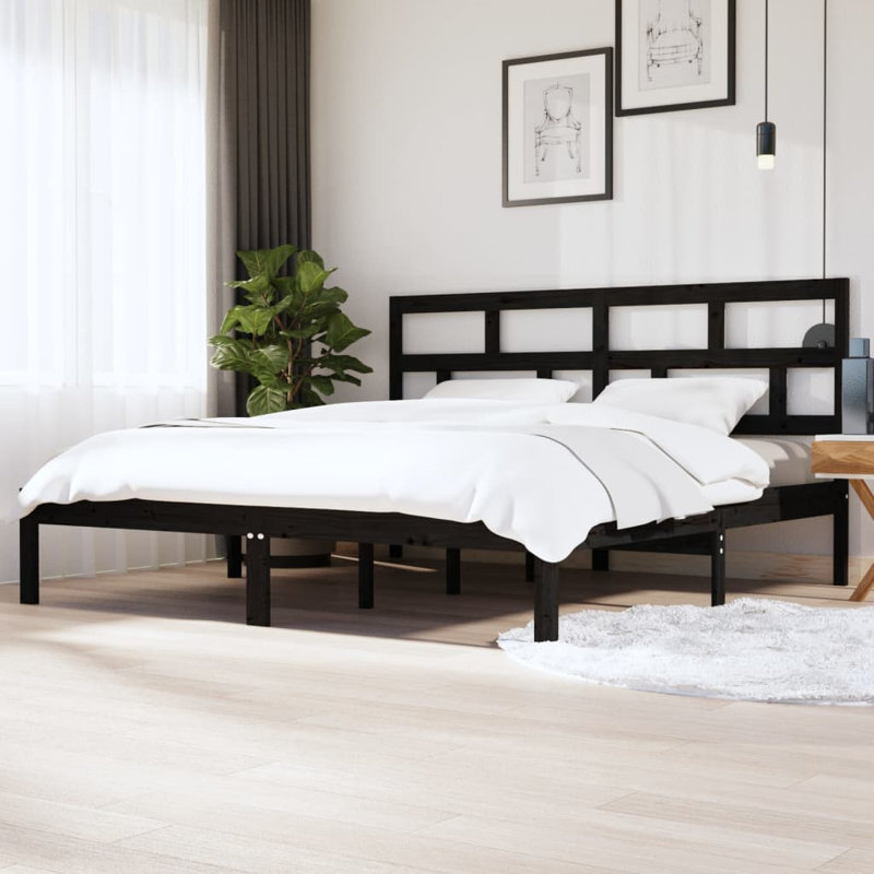 Bed Frame Solid Wood, black, Kingsize (5')