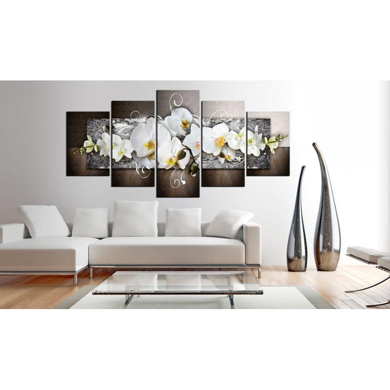 Floral Botanical Style - 5 pièces, impression sur toile tendue, H 40 po x l 80 po x P 0,7 po