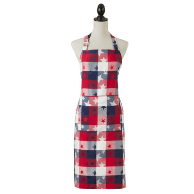 Patriotic Stars & Checkered Apron – Americana Kitchen Apron for Fourth of July, Independence Day & Everyday Cooking, 24"x36"