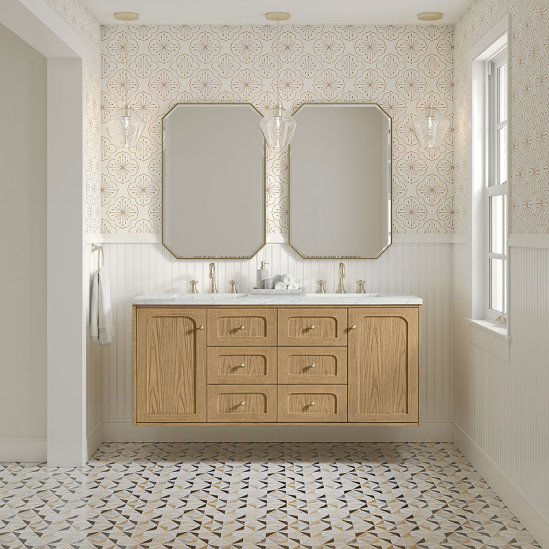 Laurent 60" Double Vanity, Light Natural Oak W/FreePower Wireless Charger, Ethereal Noctis, Light Natural Oak