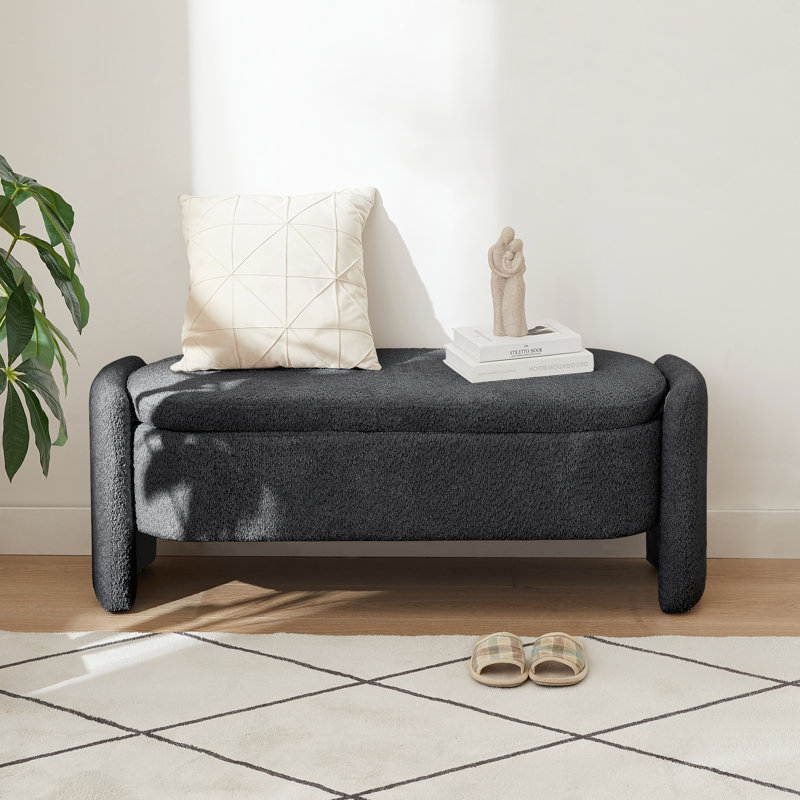 Upholstered Storage Bench, Dark Grey