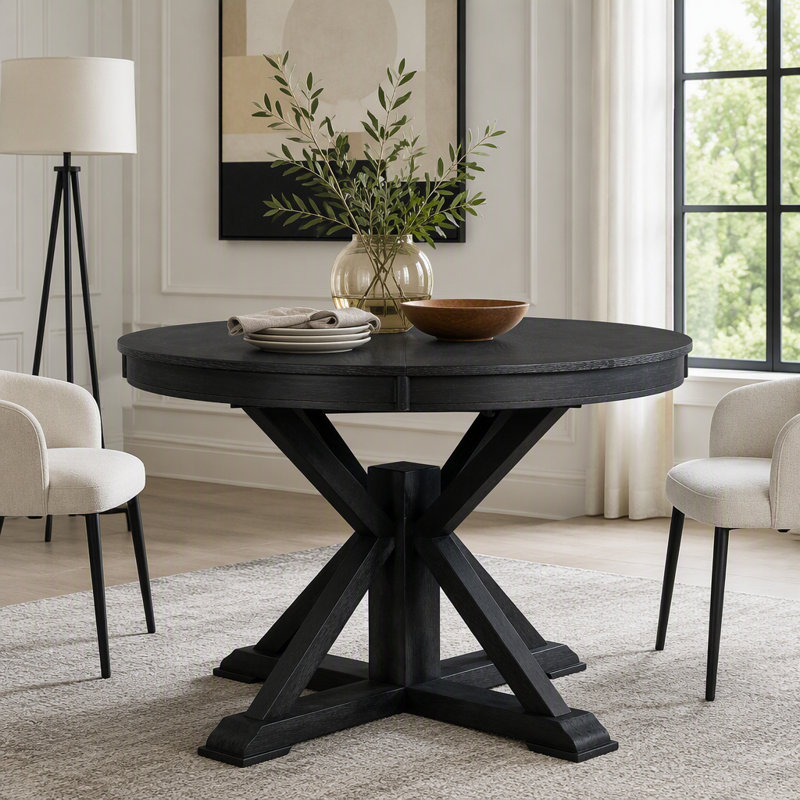 Table de salle à manger rétro avec rallonge papillon et base en forme de X, Espresso