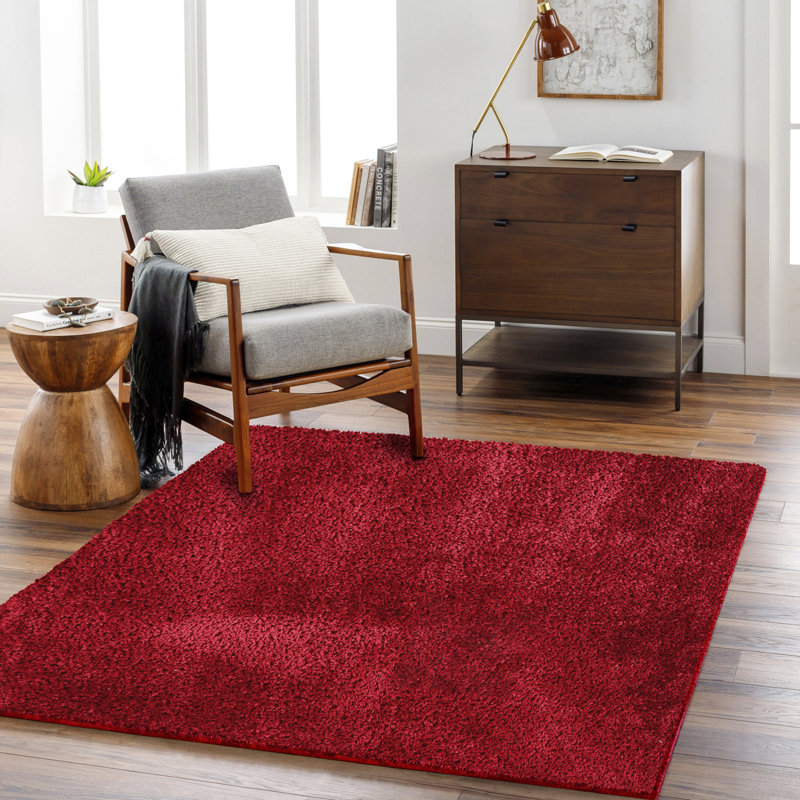 Red Modern Shaggy Rug, Plain Anti Slip Easy to Clean Rug For Living Room, Dining Room, Bedroom, Kitchen