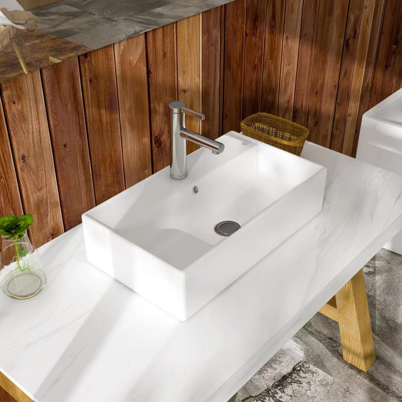 Lavabo de salle de bain vasque rectangulaire en céramique blanche avec trop-plein