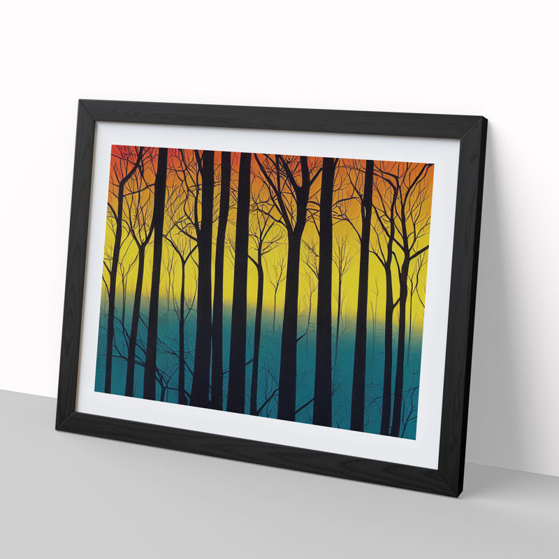 Art Deco Spring Forest Vol.2 - Single Picture Frame Print, Black, 46cm H x 64cm W 