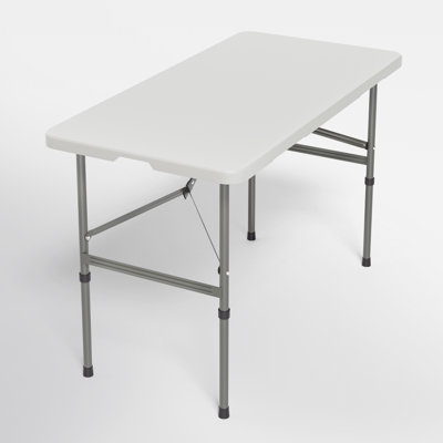 4Ft Plastic Folding Table, Bi-Fold Event Table, Indoor Outdoor Camping Card Table with Carrying Handle