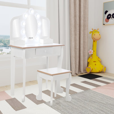 Coiffeuse pour enfants, ensemble de coiffeuse avec miroir et tabouret