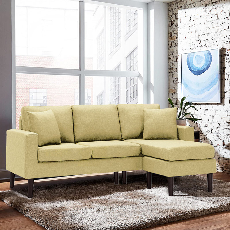 Canapé réversible avec repose-pieds Bork, Mélange de polyester jaune
