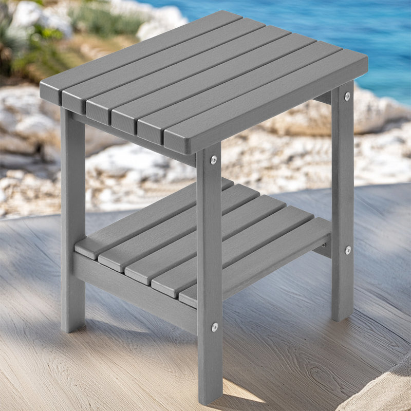 Table d'appoint d'extérieur rectangulaire en PEHD à 2 niveaux 17 po Taryn, Gris
