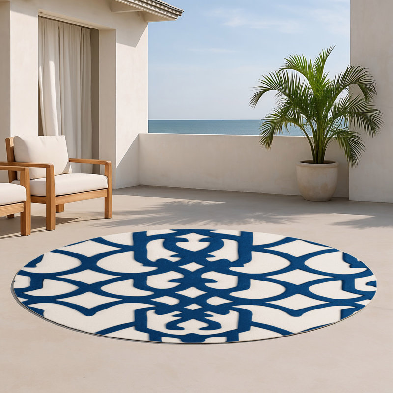 Tapis intérieur et extérieur beige Trellis, Rond 5 pi
