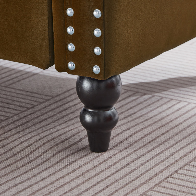 Chaise longue rembourrée en velours avec rangement de 65 pi, Brun