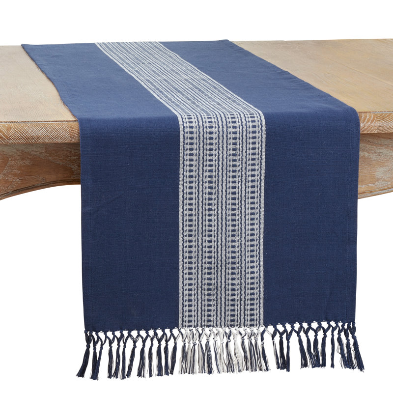 Floral 100% Cotton Table Runner, Navy Blue