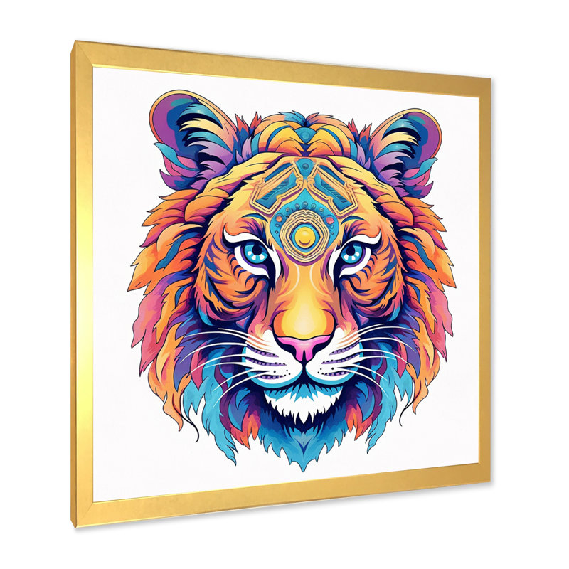 Tête de tigre vibrante - imprimé, Cadre doré à une seule photo, H 16 po x l 16 po x P 1 po
