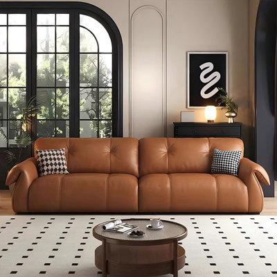 Orange Genuine Leather Modular Sofa cushion couch
