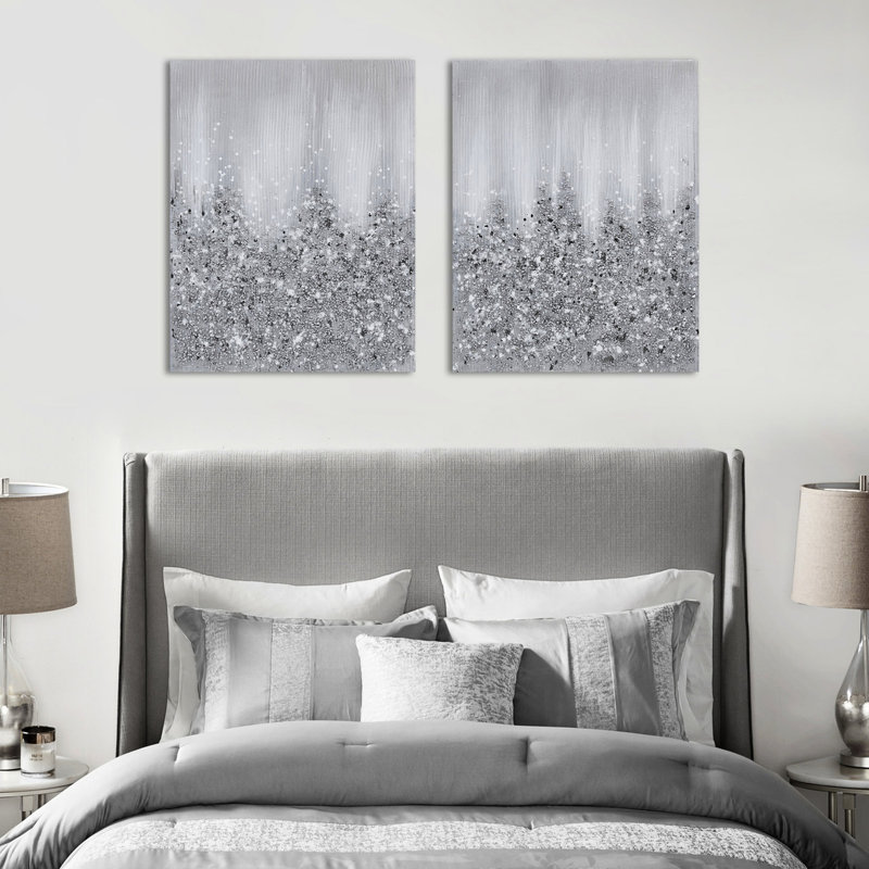 2 ornements muraux en toile, très embelli de pierres et de paillettes, abstrait, l 22 po x H 28 po, œuvre d'art d'intérieur seulement, pierre scintillante, brossée à la main, 22 x 28 po, art suspendu