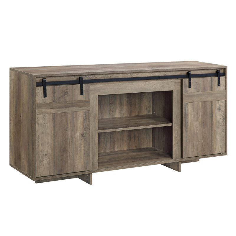 Gray-Washed Tv Stand With Doors And Drawers, Accommodates 50 - 59 Inch Tvs, Rustic Style, Composite Wood, Stylish Gray Washed Finish Chest, Holds Barn Door,