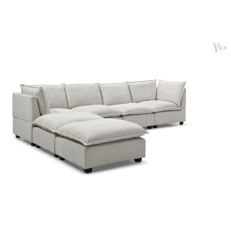 Modular Sectional Sofa, Linen Fabric Couch Set with Convertible Ottoman,U shaped sofa, Beige