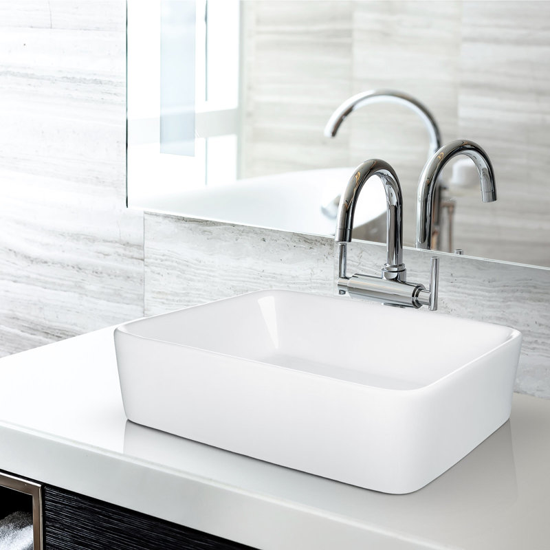 Miligore 19" White Ceramic Rectangular Above-Counter Bathroom Sink