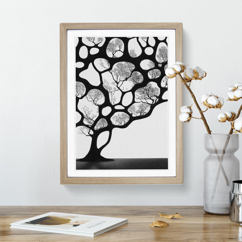 A Monochrome Tree No.5 - Framed Print, 64cm H x 46cm W x 2cm D, Oak Framed