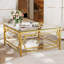 Table basse carrée en verre avec finition dorée et tablette inférieure-1796672070-1796672071
