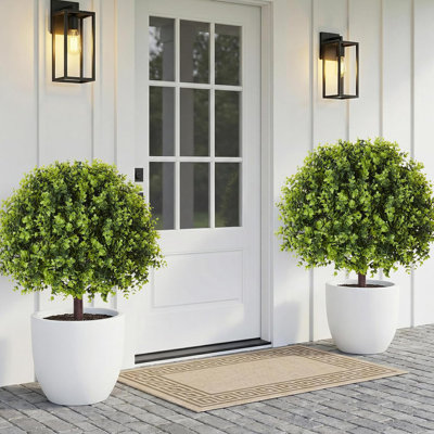 2-Pack 24-Inch Eucalyptus Shaped Artificial Shrub with Ground Stakes, High-Density UV-Resistant PE Material, Easy Installation, Low Maintenance for Indoor & Outdoor Decoration