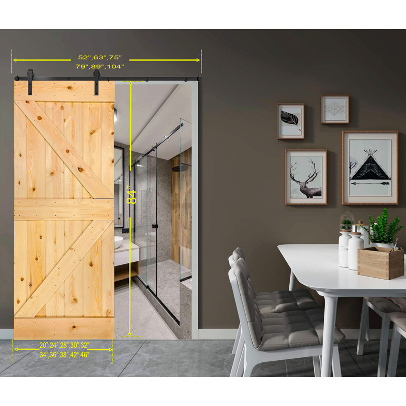 Porte de grange en bois massif DIY 3 en 1 pour chambres, espaces de rangement, placards, 46 po x 84 po, Naturel