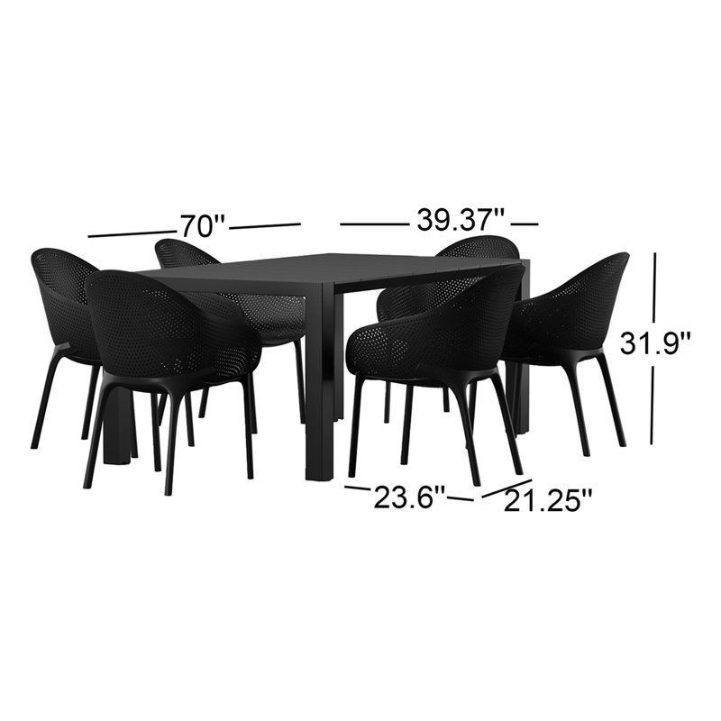 Ensemble de salle à manger extensible en plastique l 7 po Farrah, Noir
